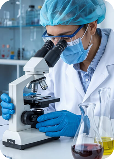 Clinical researcher using microscope